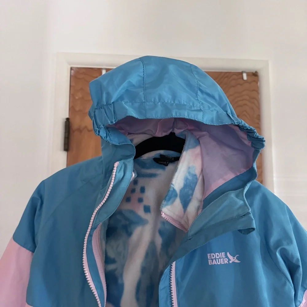 Eddie Bauer Blue and Pink Kids' Waterproof Hooded Raincoat XS(5/6)